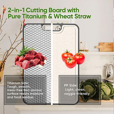 2PC Double-Sided Titanium Wheat Straw Chopping Board with Juice Groove