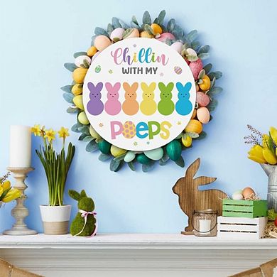 Easter Bunny Wooden Wreath Door Sign Hanging Decor Durable Reusable