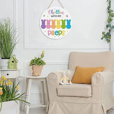 Easter Bunny Wooden Wreath Door Sign Hanging Decor Durable Reusable