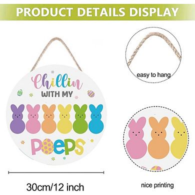 Easter Bunny Wooden Wreath Door Sign Hanging Decor Durable Reusable