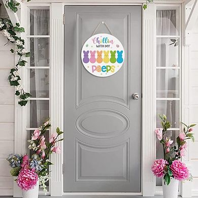 Easter Bunny Wooden Wreath Door Sign Hanging Decor Durable Reusable