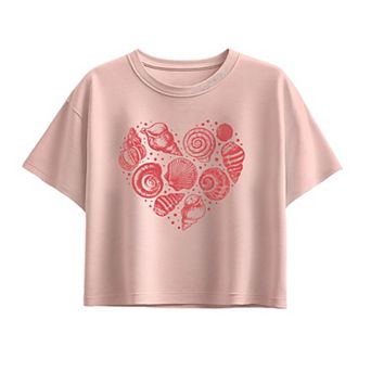 Girls 7-16 Girl's Seashells Heart Boxy Tee
