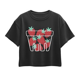 Girls 7-16 Fresh Strawberries Basket Boxy Tee