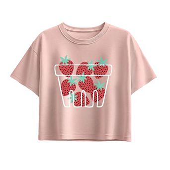 Girls 7-16 Fresh Strawberries Basket Boxy Tee