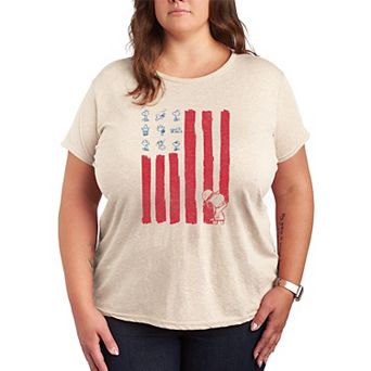 Plus Size Peanuts Snoopy & Woodstock American Flag Graphic Tee