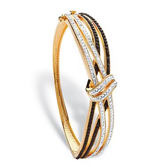 Black & White Crystal Bangle Bracelet Gold-Plated 8 inch