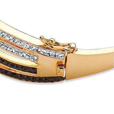 Black & White Crystal Bangle Bracelet Gold-Plated 8 inch