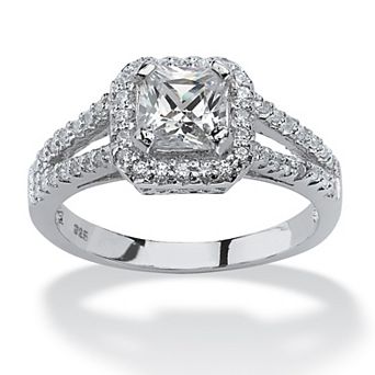 1.63 TCW Princess-Cut CZ Engagement Ring in Platinum-plated Sterling Silver