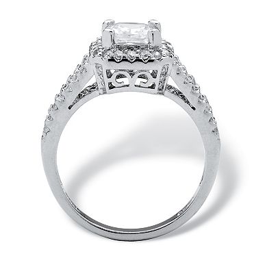 1.63 TCW Princess-Cut CZ Engagement Ring in Platinum-plated Sterling Silver