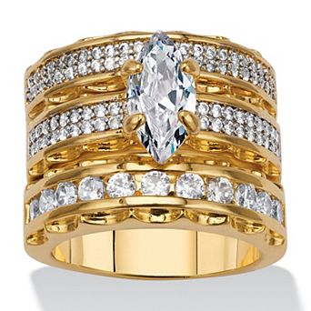 3 pc 3.38 TCW Marquise Cubic Zirconia 14k Yellow Gold-Plated Bridal Ring Set
