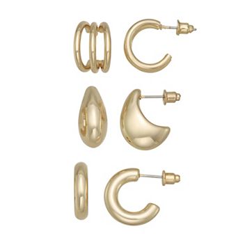 SO® 3-Pair Gold Tone Hoop Earring Set