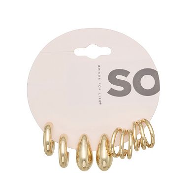 SO® 3-Pair Gold Tone Hoop Earring Set