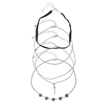SO® 5 pc Silver Tone Rose Dagger Choker Necklace Set