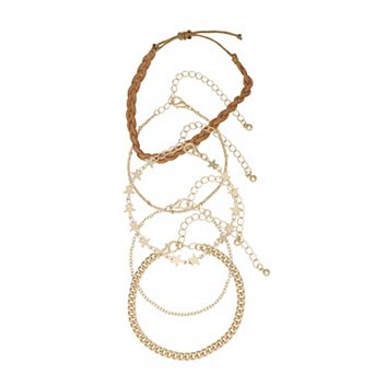 SO® 5 pc Gold Tone Mixed Chain Bracelet Set