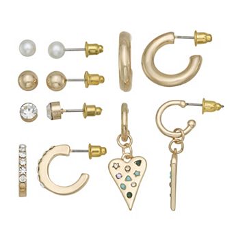 SO® 6-Pair Gold Tone Hoop & Stud Earring Set