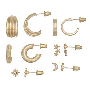 SO® 6-Pair Gold Tone Celestial Earring Set