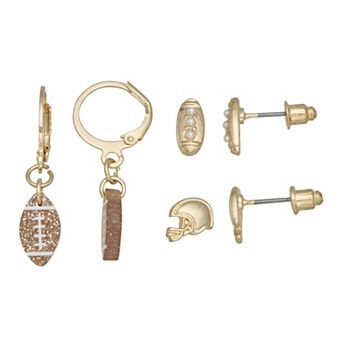 SO® 3-Pair Gold Tone Football Earring Set
