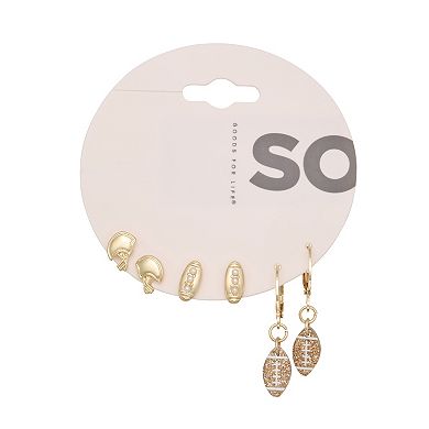 SO® 3-Pair Gold Tone Football Earring Set