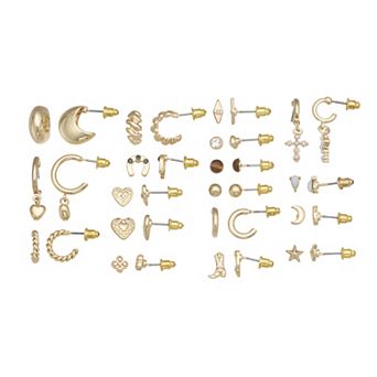 SO® 18-Pair Gold Tone Stud & Hoop Earring Set