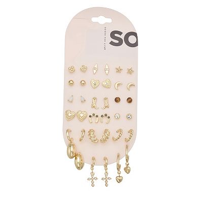 SO® 18-Pair Gold Tone Stud & Hoop Earring Set
