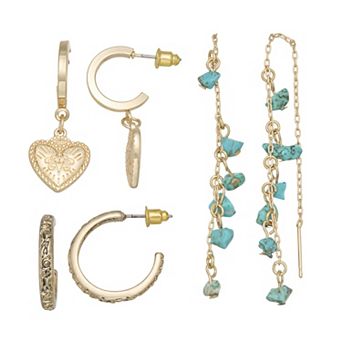 SO® 3-Pair Gold Tone Hoop & Dangle Earring Set