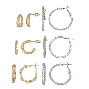 SO® 6-Pair Two Tone Hoop Earring Set