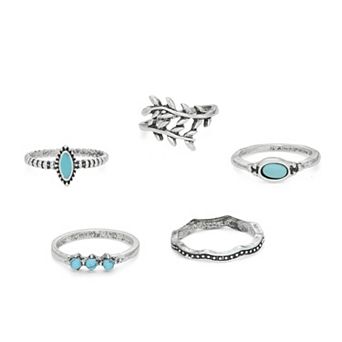 SO® 5 pc Silver Tone Boho Ring Set