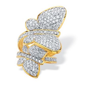 3..60 ct w. Round Cubic Zirconia Gold-Plated Butterfly Wraparound Ring