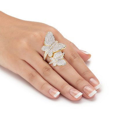 3..60 Cttw. Round Cubic Zirconia Gold-Plated Butterfly Wraparound Ring