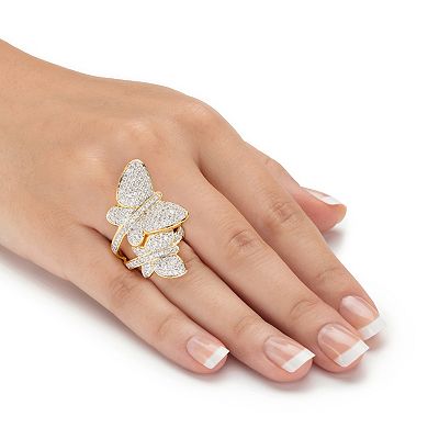 3..60 Cttw. Round Cubic Zirconia Gold-Plated Butterfly Wraparound Ring
