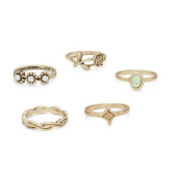 SO® 5 pc Gold Tone Boho Ring Set