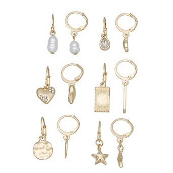 SO® 6-Pair Gold Tone Charm Hoop Earring Set