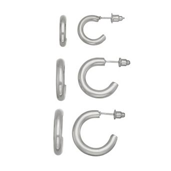 SO® 3-Pair Silver Tone Hoop Earring Set
