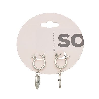 SO® Silver Tone Evil Eye Heart Hoop Earrings