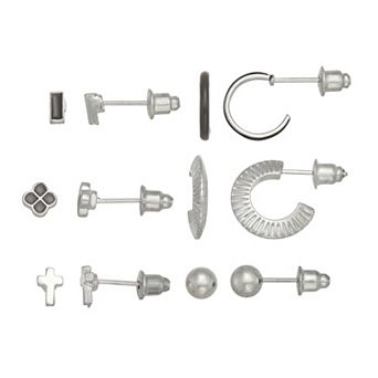 SO® Silver Tone Dainty Stud & Hoop Earrings