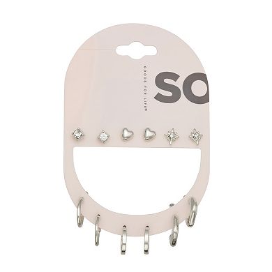 SO® 6-Pair Silver Tone Stud & Hoop Earring Set