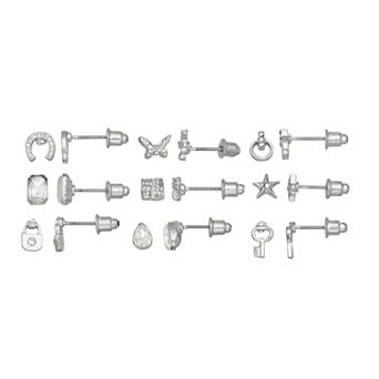 SO® 9-Pair Silver Tone Stud Earring Set