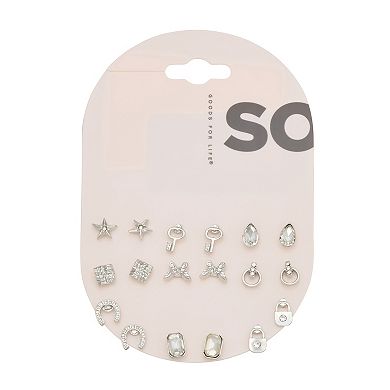 SO® 9-Pair Silver Tone Stud Earring Set