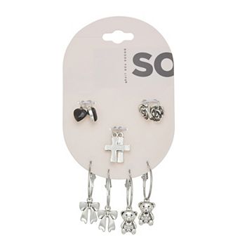 SO® 2-Pair Silver Tone Interchangeable Charm Earring Set