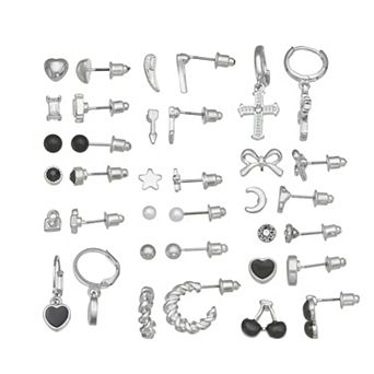SO® 18-Pair Silver Tone Stud & Hoop Earring Set
