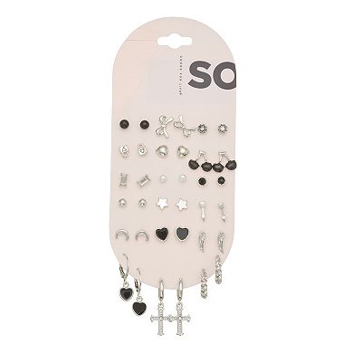 SO® 18-Pair Silver Tone Stud & Hoop Earring Set