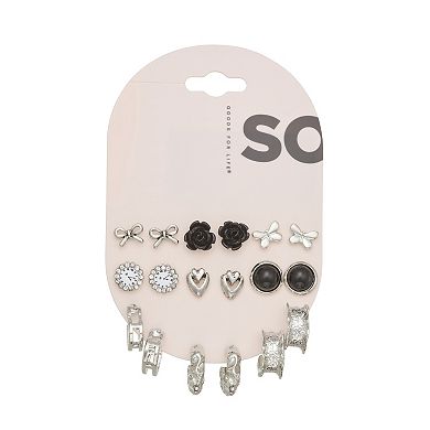 SO® 9-Pair Silver Tone Mixed Stud & Hoop Earring Set