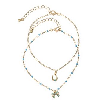 SO® 2 pc Gold Tone Boho Anklet Set