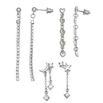 SO® 3-Pair Silver Tone Dangle Earring Set