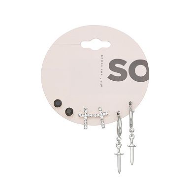 SO® 3-Pair Silver Tone Stud & Hoop Earring Set