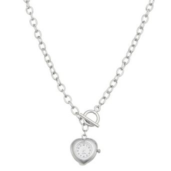 SO® Silver Tone Heart Watch Pendant Necklace