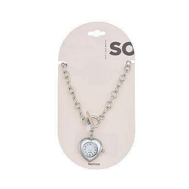SO® Silver Tone Heart Watch Pendant Necklace