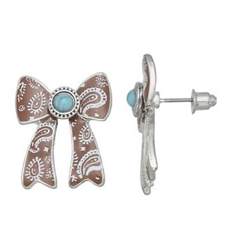SO® Silver Tone Printed Bow Stud Earrings