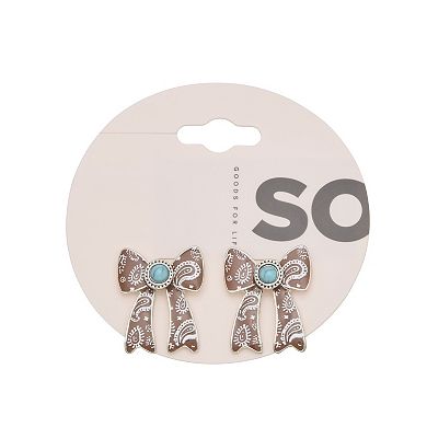 SO® Silver Tone Printed Bow Stud Earrings