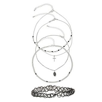 SO® 5 pc Silver Tone Mixed Choker Necklace Set